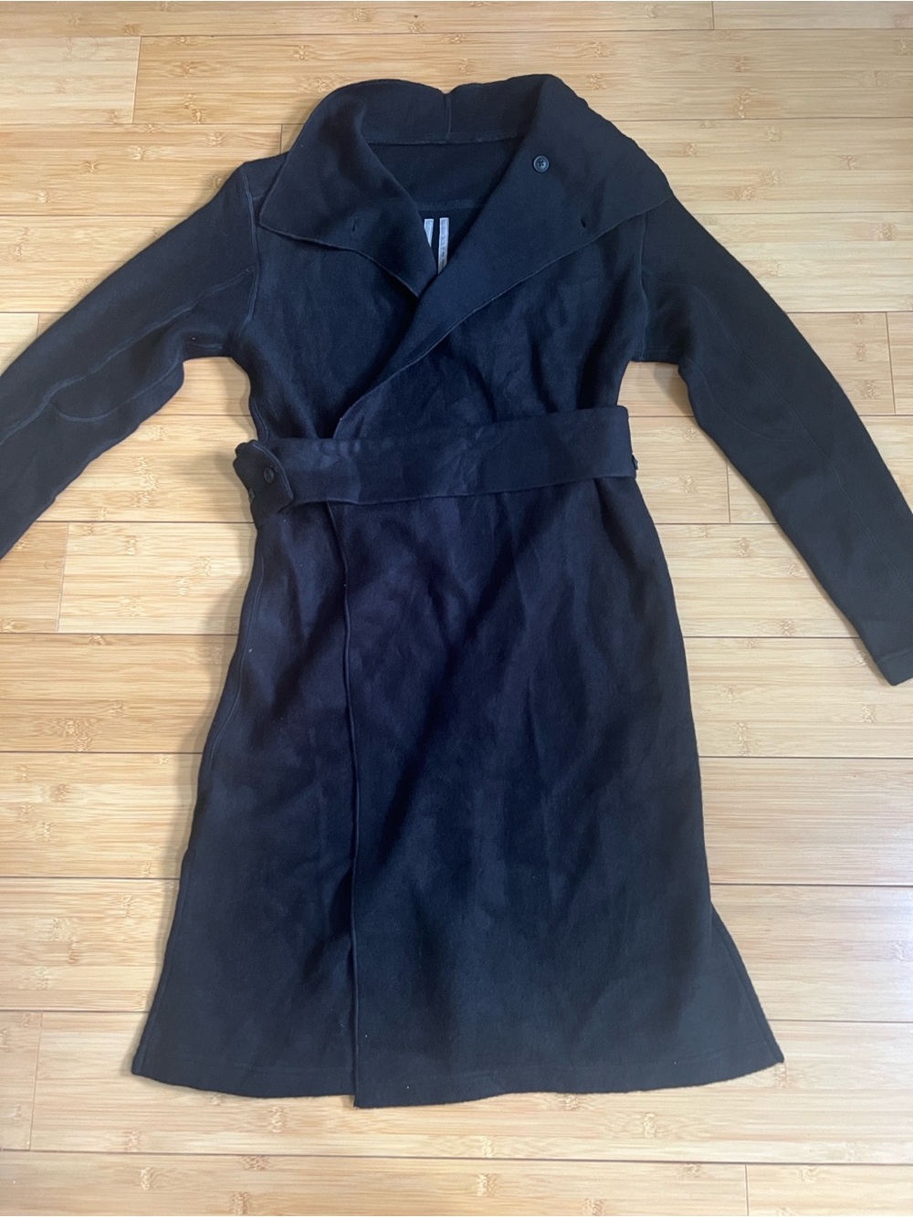 RICK OWENS FW15 Sphinx Black Mohair Wool Belted Asymmetric Wrap Coat Jacket S